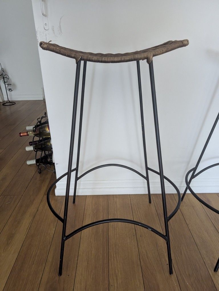 Vintage Designer Rattan Stools High Top Bar Chairs Seats