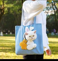 Cat Tote Bag With Bunny Print 