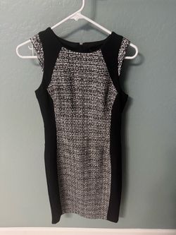 Sleeveless Black and White Tweed Sheath Dress