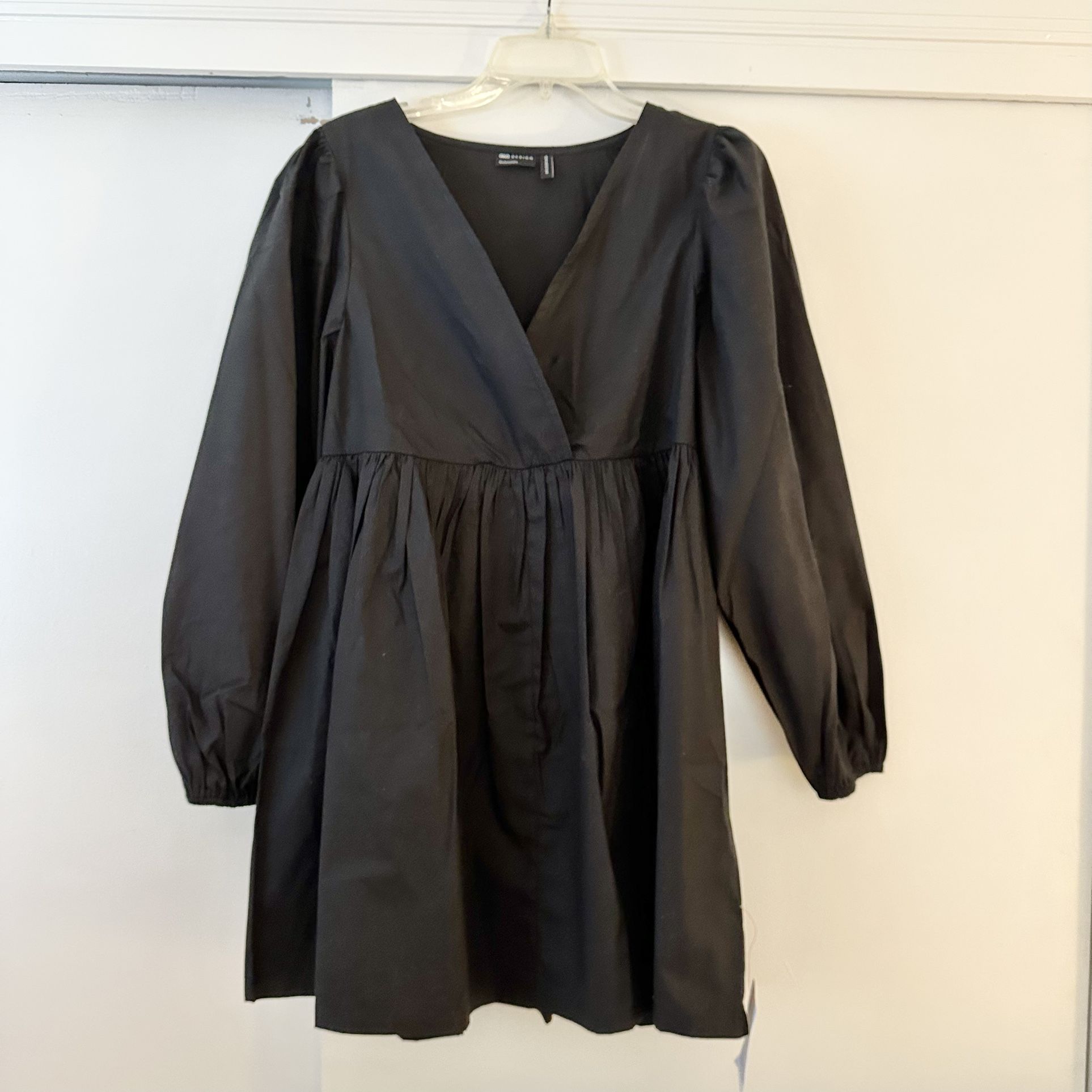 ASOS DESIGN cotton v-neck mini smock dress in black