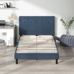 Navy Blue Queen Bed Upholstered with Headboard 