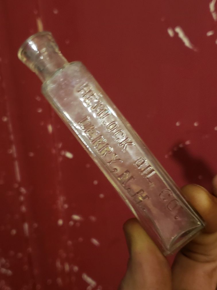 RARE Antique Hemlock oil co bottle Derry N.H. (cork top)