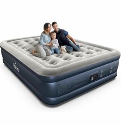 iDOO Queen Air Mattress with Built in Pump, 18" Raised Blow up Bed Inflatable Mattress, Inflates in 3 Min, Advanced Air Coil Support,Thicker PVC, Wate