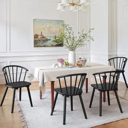 Black Dining Chairs Set of 4, Farmhouse Wood Dining Chairs with Semicircular Backrest, Spindle Dining Chair for Kitchen and Dining Room, 18 Inch