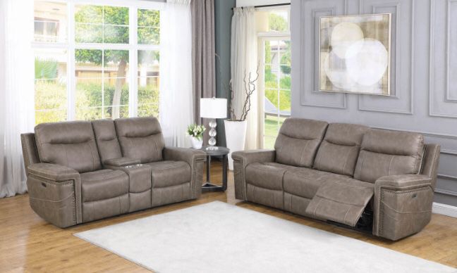 2PC POWER SOFAS SET RECLINERS TAUPE (co) $1999