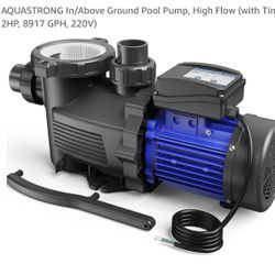 AQUASTRONG In/Above Ground Pool Pump, High Flow (with Timer, 2HP, 8917 GPH, 220V)