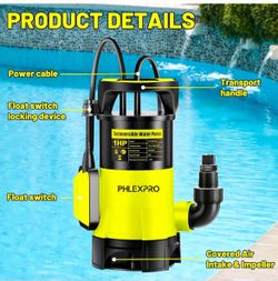 New -Water Pump 1HP 5300GPH High Flow Clean/Dirty Water Transfer Pump with Automatic Float Switch,26FT Long Cord,Sump Pump for Pool, Pond,Garden, Floo