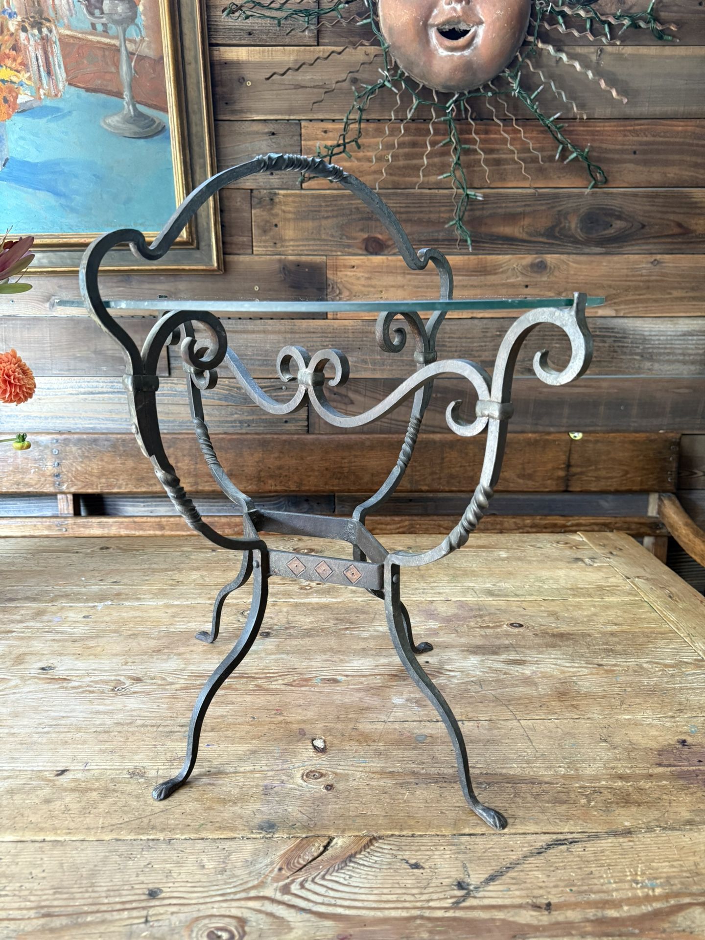 Vintage Wrought Iron & Glass Side Table