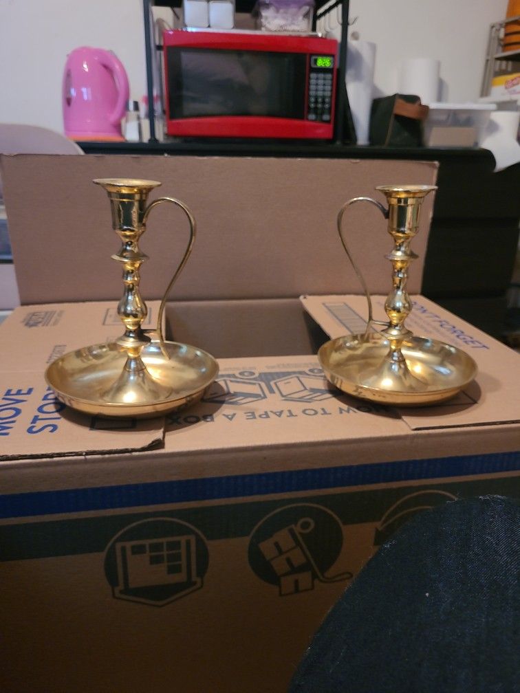 Pair Of Brass Vintage Candle Stick Holders