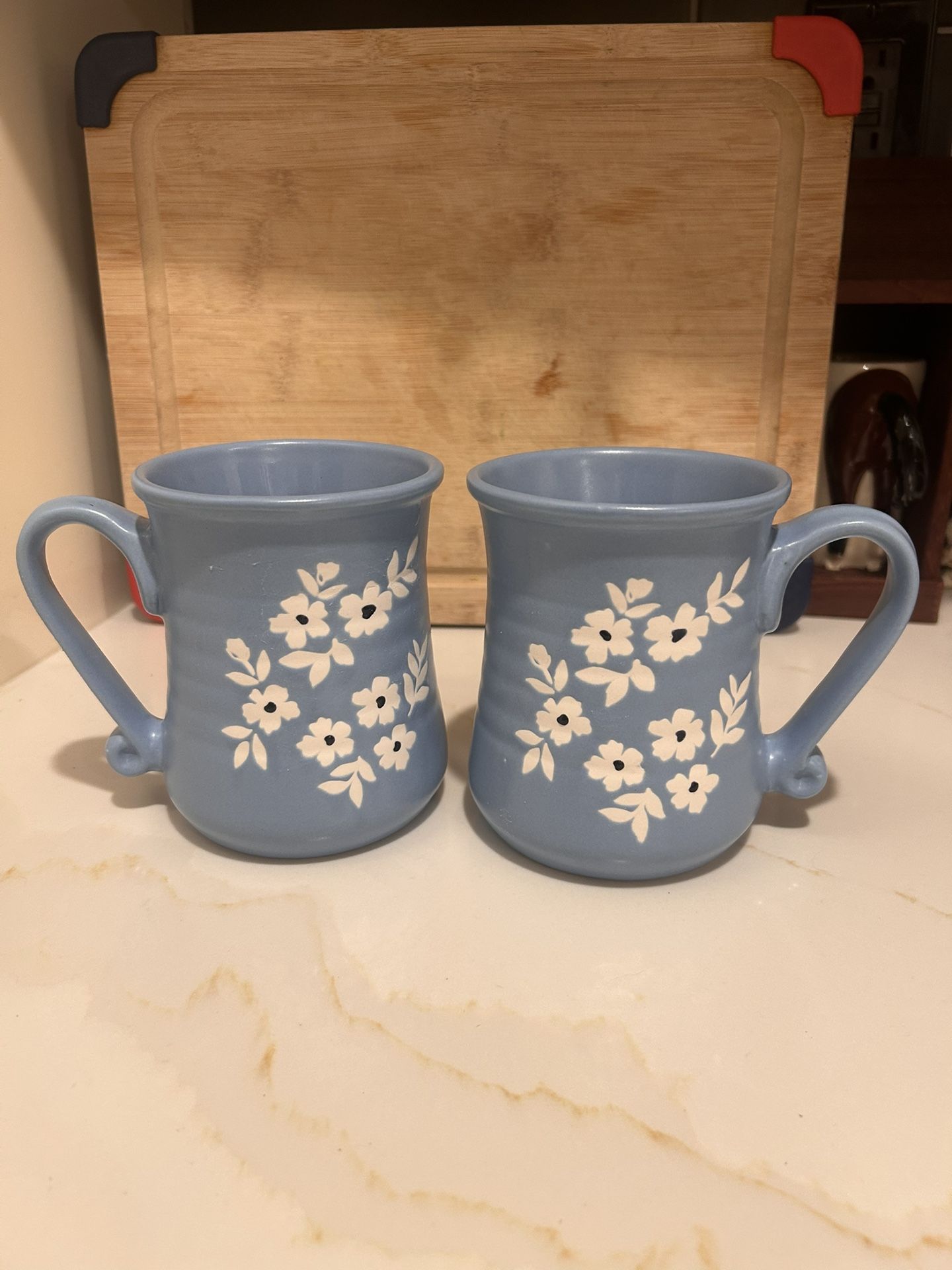 Morning Meadow Blue with White Floral mug Shaped Tea Coffee Mug 20 oz
