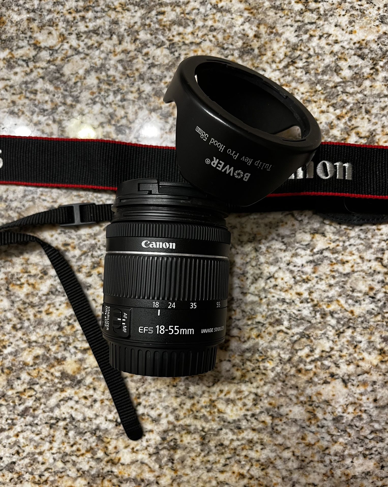 Canon EFS 18-55mm Lens With Hood & Strap