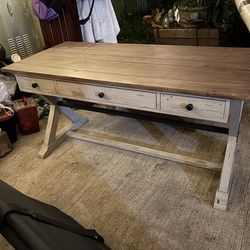 Large Wooden Desk with Drawers