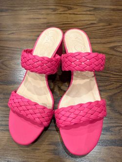 J.Crew Hot Pink Slim Braided Leather Slide Sandals Women’s Size 8.5 NEW