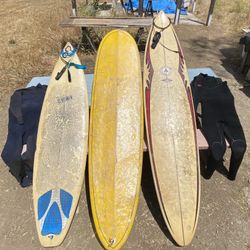 Surfboards (8ft, 7.2ft, 6.4ft) & Wetsuits (L, MT)