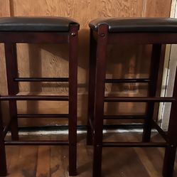 WOOD WITH FAUX LEATHER SEAT STOOLS