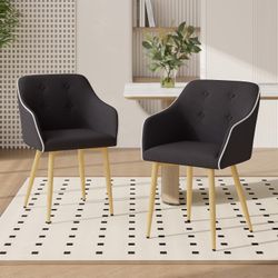 Dining Chairs Set of 2, Mid-Century Modern Chairs with Thick Cushions and Wood Legs, Black