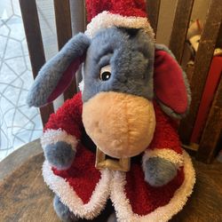 DISNEY STORE Eeyore Stuffed Holiday Plush With Santa Claus Suit CUTE