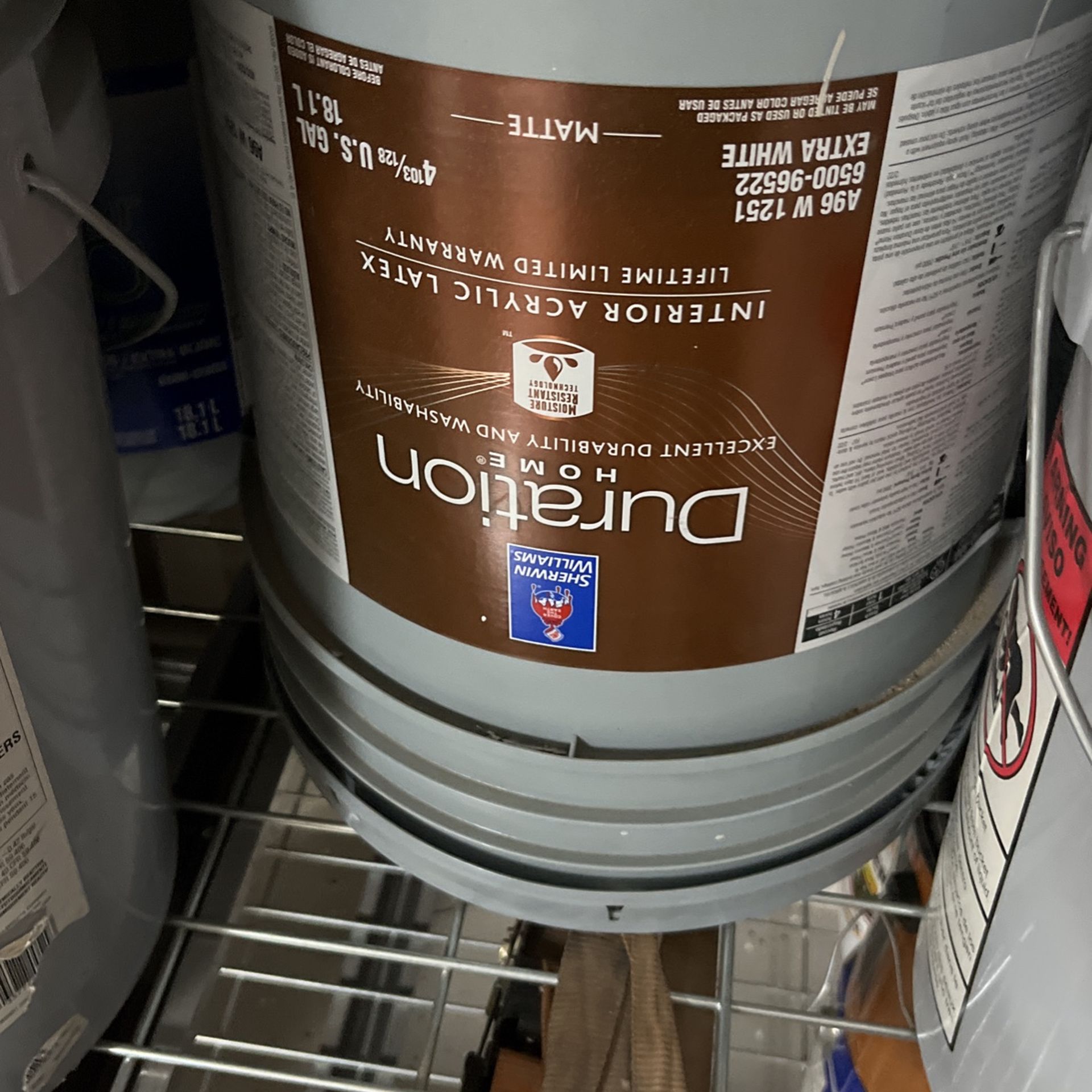 5 gallons of duration SherwinWilliams flat white interior paint for