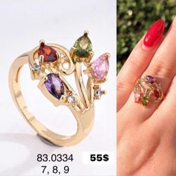 Colorful Flower Ring 18k Gold Plating  Ring/ Size 9 