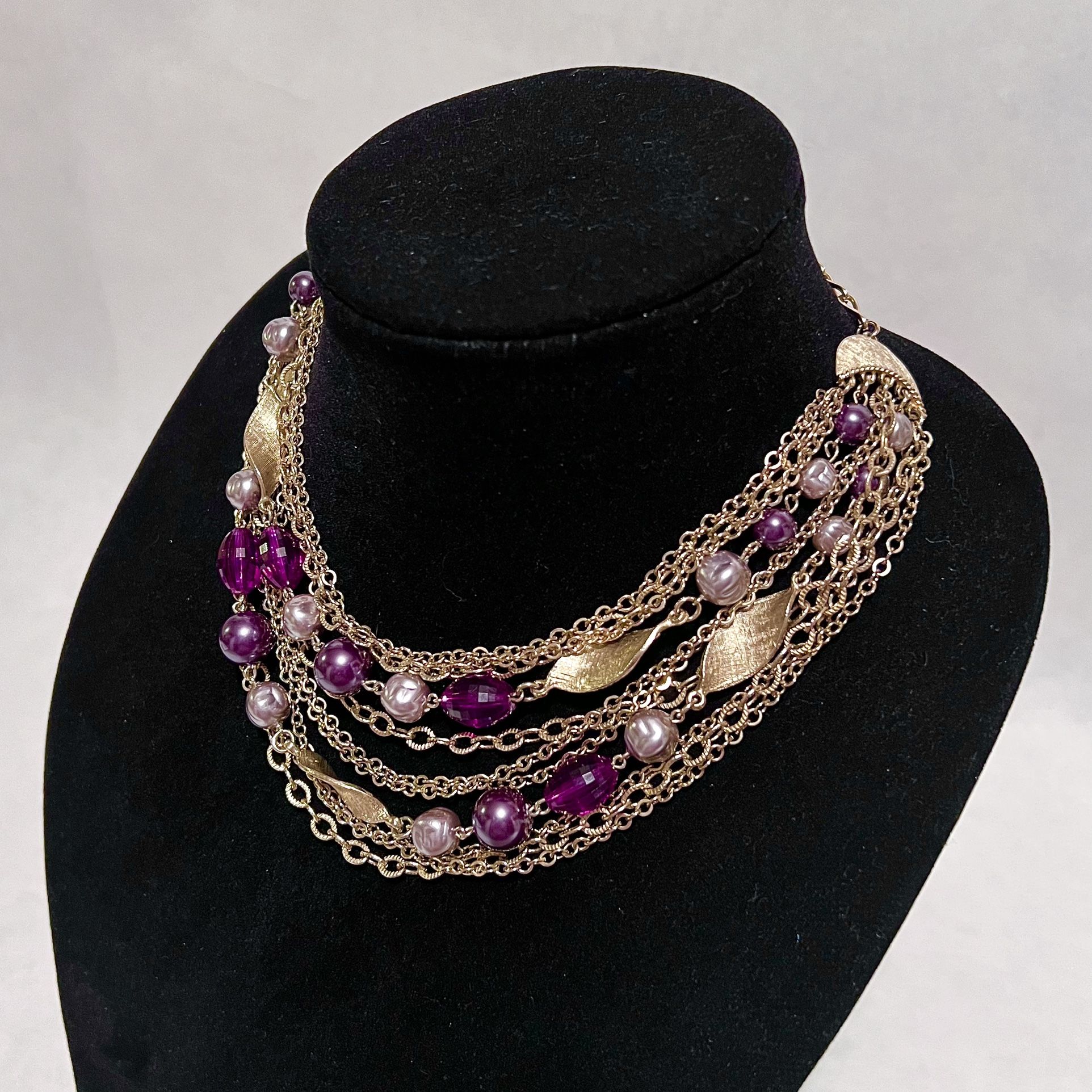 Purple & Gold Bead and Chain Necklace