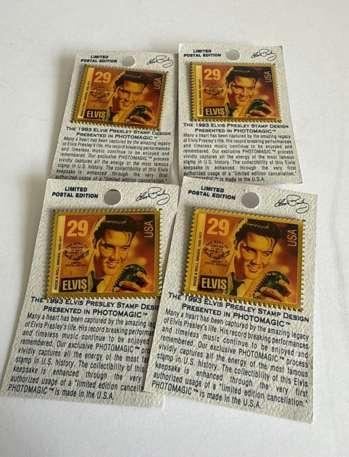 Set Of 4 Vintage Elvis Presley 1992 Postage Stamp Lapel Pin Postal Service