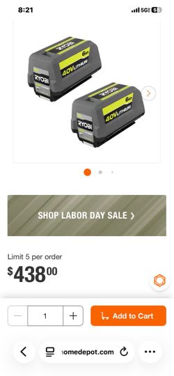 2 Ryobi 40v lithium 6ah and charger