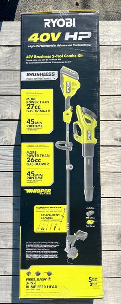 RYOBI 40V HP Cordless Leaf Blower & String Trimmer Combo 4Ah Batt & Charger
