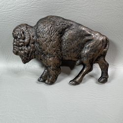 American Bison Buffalo Wall Decor Plaque Cast Iron Figurine Rustic Brown 7 x 5"