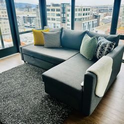 IKEA FRIHETEN Sleeper sectional, 3 seat w/storage, Skiftebo dark gray