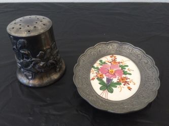 Antique saltshaker decorative and plaque