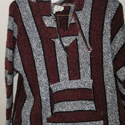 Mexican Baja Hoodie Pullover Knit jacket coat Pockets Surfer Skater medium