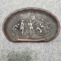 Vintage Bronze Dish Landing Of Columbus 