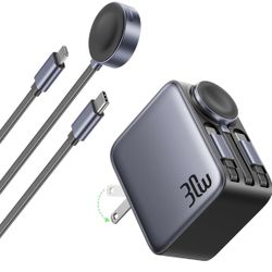 30W 3 in 1 Retractable Charger, Wall Charger Block Fast Charging with Triple Retractable Charging Cables, Portable Travel Charger for iPhone 17-8, for