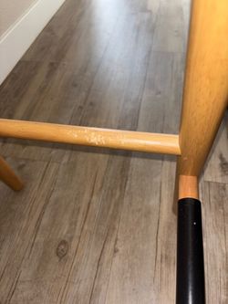 Mid-Century Modern Wood Counter Stools with Brown Faux Leather Cushions - Set of 2