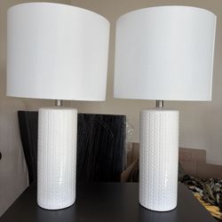 Set of 2 White Ceramic Table Lamps (With Shades)