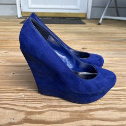 Blue Suede Wedge Heels
