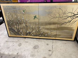 Antique Asian 4 panel screen hanging.