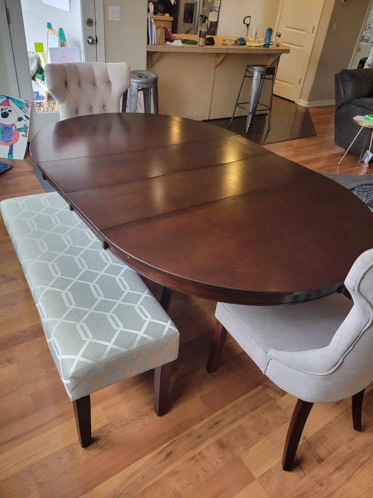 Extendable Dining Room Table + Wing Chairs+ Benches