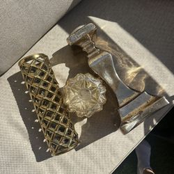 Vintage Gold Decor: Vase, Bowl, Candle Stick