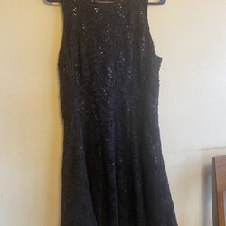 Ladies Black Sequined Sleeveless Knee Dress 