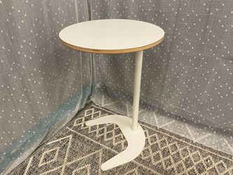 White Wood and Metal Minimalist Over Arm Sofa Accent Table