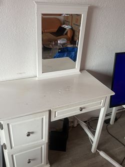Small used white wood vanity