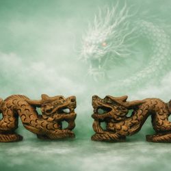  🐲🐉 A Pair Of 2x4” wooden Dragon Statue Figurine Legacy of the Celestial Dragon