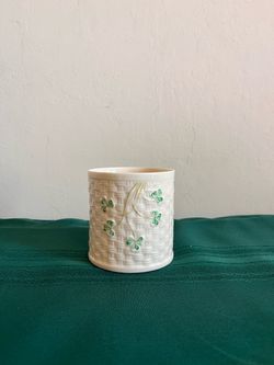 Belleek Ireland Shamrock Basket Weave Honey Jam Jelly Jar (Green Mark 6)