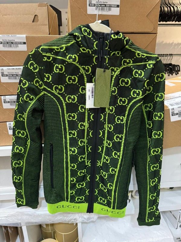 Gucci Green GG Tubular Jersey Zip-Up Jacket