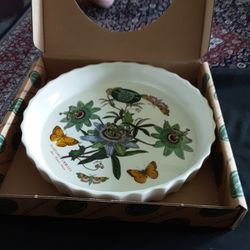 Portmeirion Botanic Garden 10" Flan Dish Blue Passion Flowers   NEW IN BOX