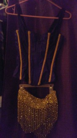 Corset style top black silk with Gold trim w/matching gold beaded skirt