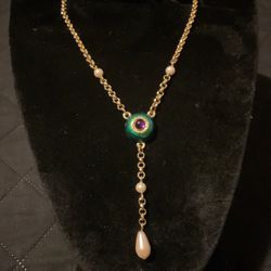 18” Goldtone Necklace With Attached Dangling Pearl Pendant….2 Other Necklaces In The Description Section 