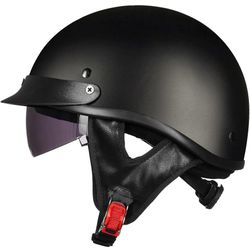 ILM Half Helmet Motorcycle Open Face Sun Visor Quick Release Buckle DOT Approved(XL, Matt Black)