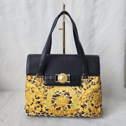 Auth Gianni Versace Baroque Leopard Print Satchel Bag 